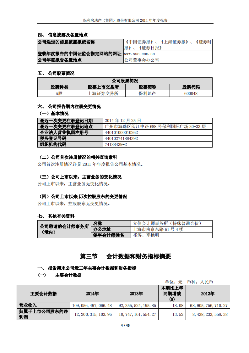 保利房地产（集团）股份有限公司2014年年度报告.PDF 第4页
