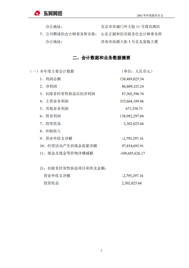 东阿阿胶股份有限公司2002年年度报告.PDF 第5页