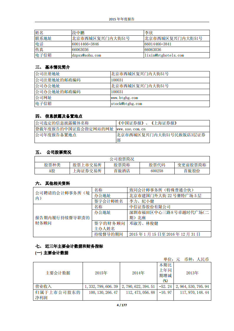 北京首旅酒店（集团）股份有限公司2015年年度报告.pdf 第4页