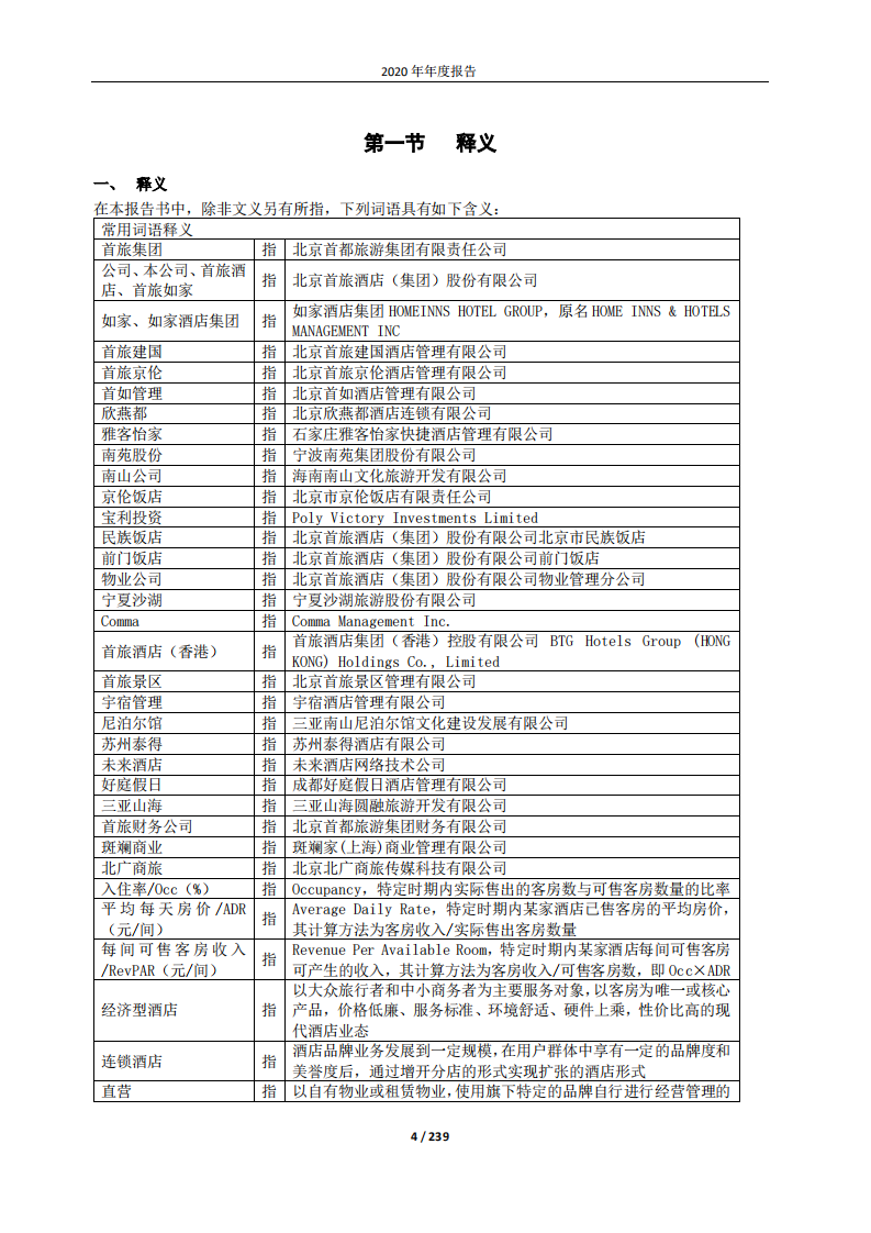 北京首旅酒店（集团）股份有限公司2020年年度报告.pdf 第4页