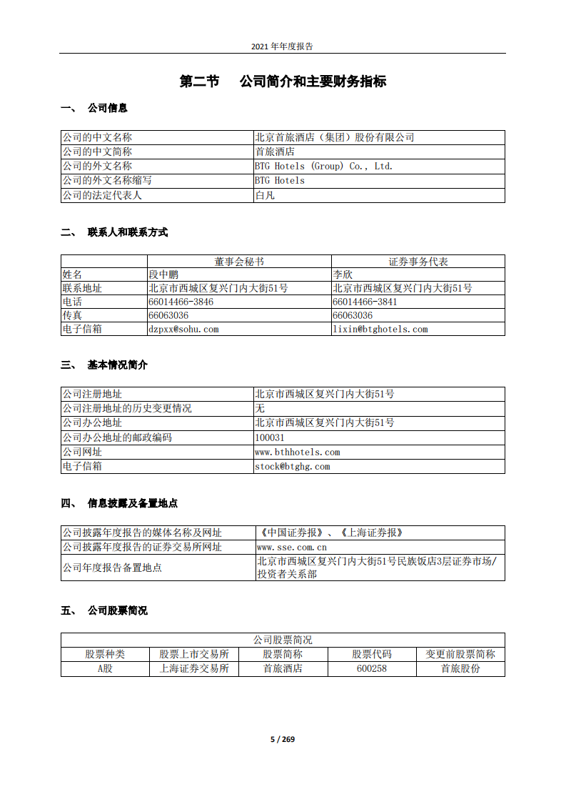北京首旅酒店（集团）股份有限公司2021年年度报告.PDF 第5页