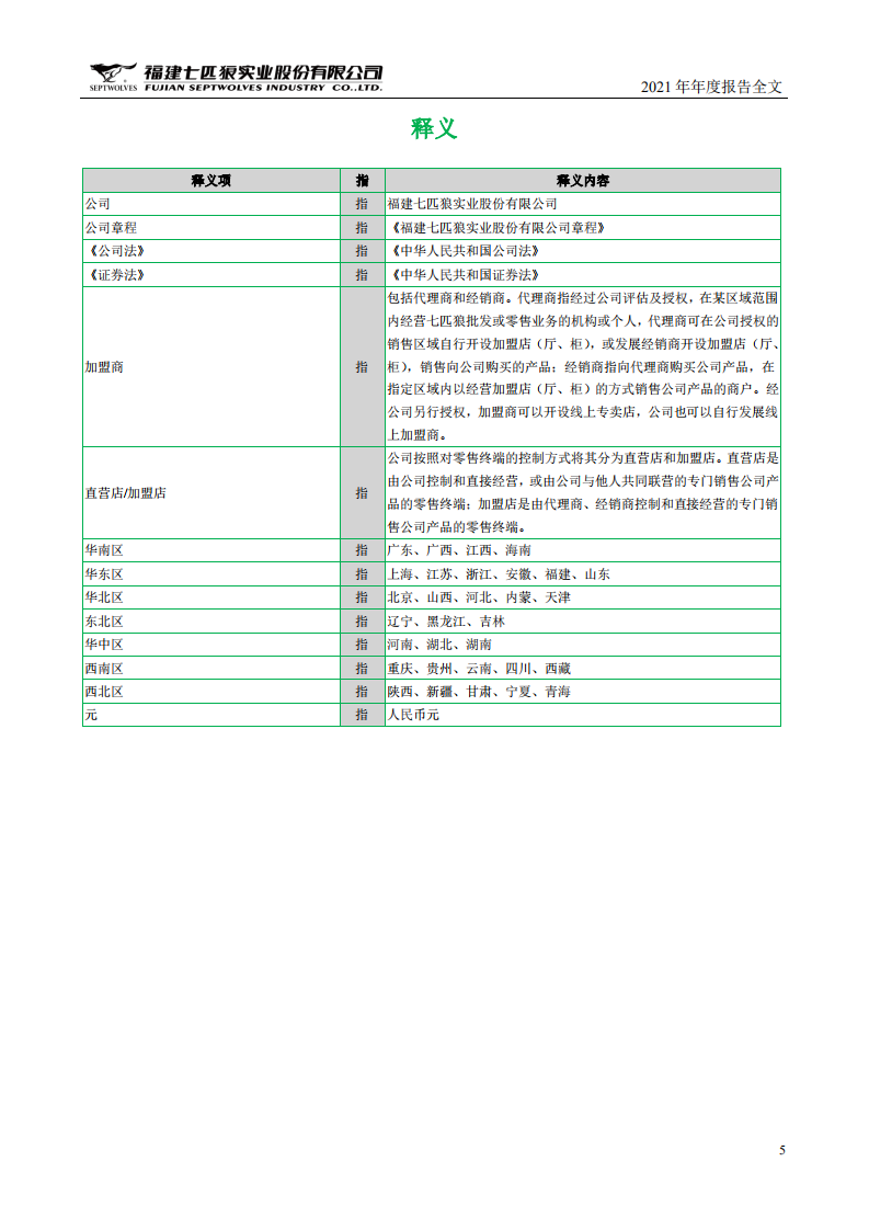 福建七匹狼实业股份有限公司2021年年度报告.PDF 第5页