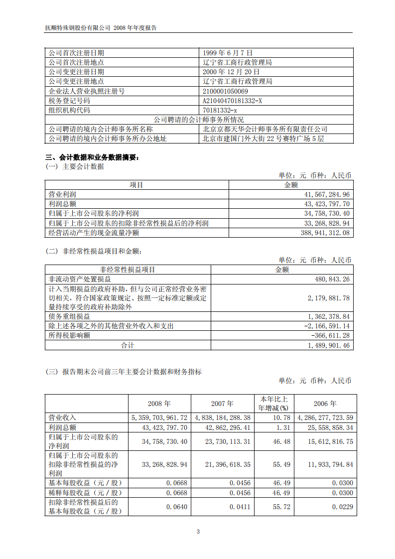 抚顺特殊钢股份有限公司2008年年度报告.PDF 第4页