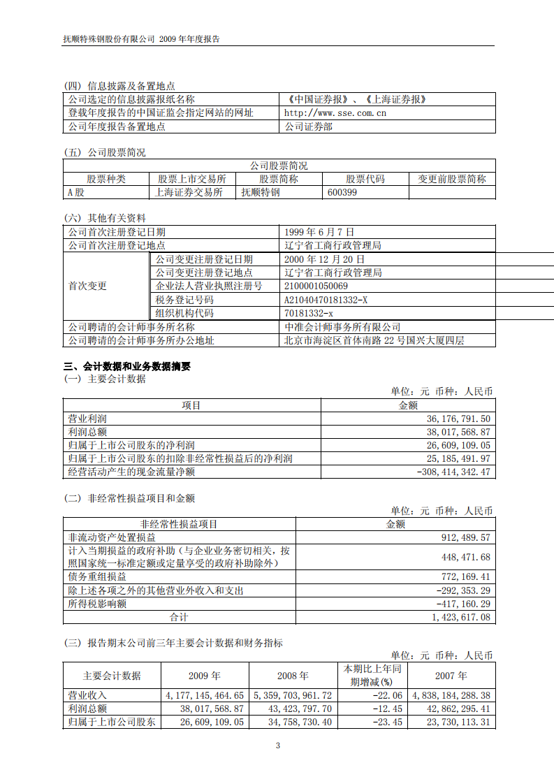 抚顺特殊钢股份有限公司2009年年度报告.PDF 第4页