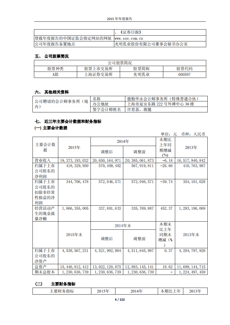 光明乳业股份有限公司2015年年度报告.PDF 第4页