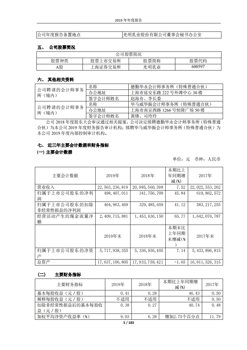 光明乳业股份有限公司2019年年度报告.PDF 第5页