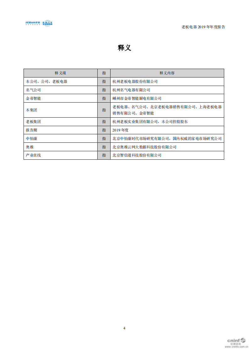 杭州老板电器股份有限公司2019年年度报告.PDF 第4页