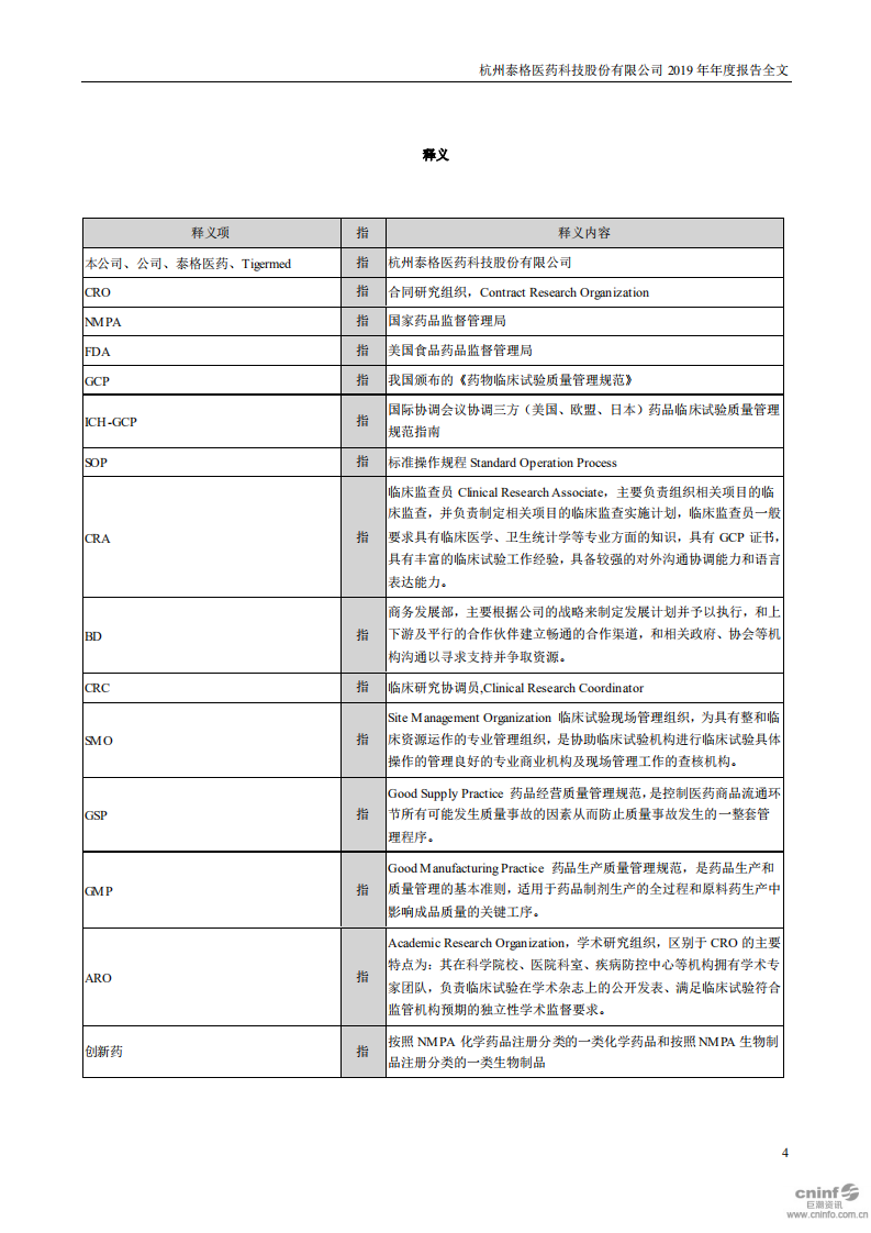 杭州泰格医药科技股份有限公司2019年年度报告.PDF 第4页