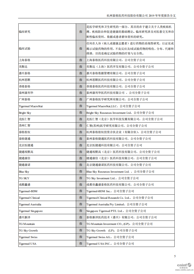 杭州泰格医药科技股份有限公司2019年年度报告.PDF 第5页