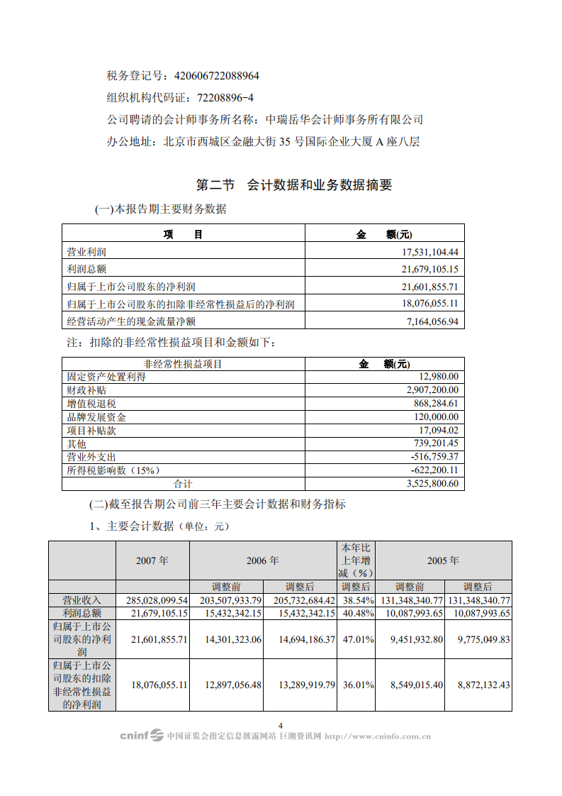 湖北中航精机科技股份有限公司2007年年度报告.PDF 第5页