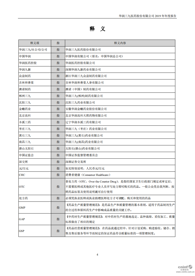 华润三九医药股份有限公司2019年年度报告.PDF 第4页