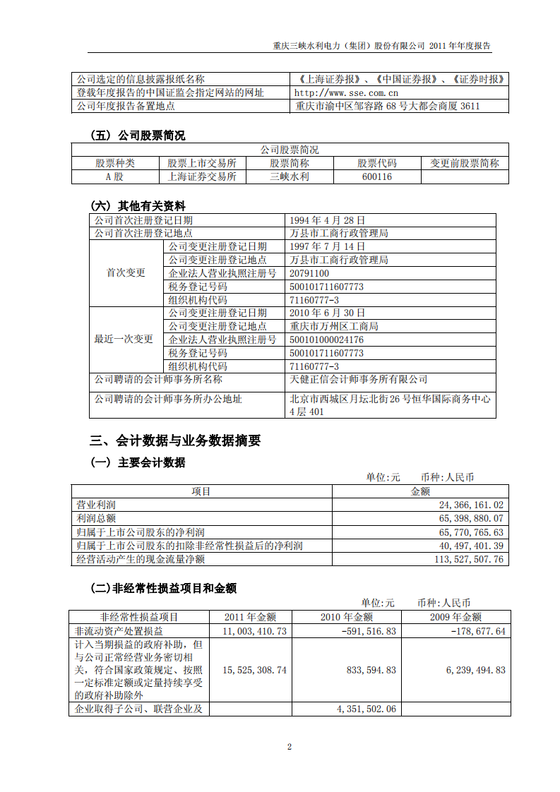 重庆三峡水利电力（集团）股份有限公司2011年年度报告.PDF 第4页