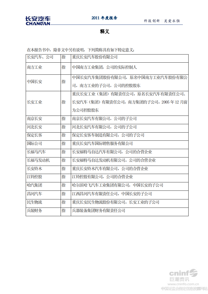重庆长安汽车股份有限公司2011年年度报告.PDF 第2页