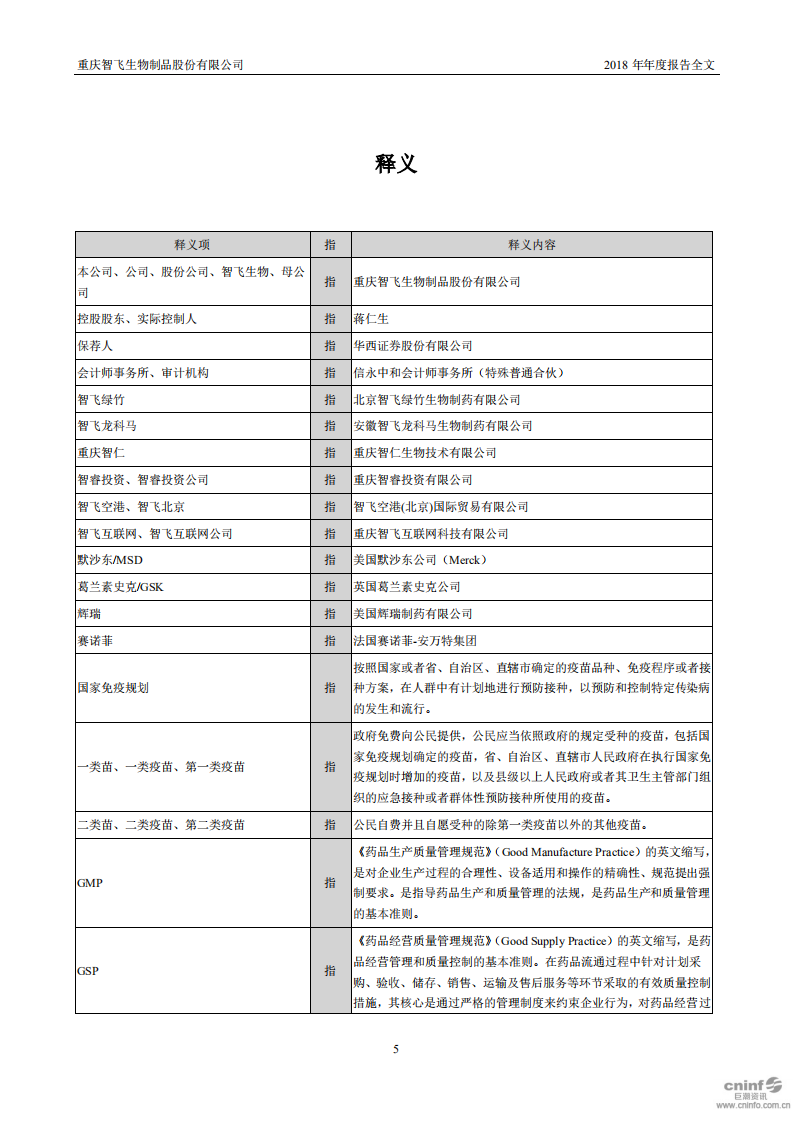 重庆智飞生物制品股份有限公司2018年年度报告.PDF 第5页