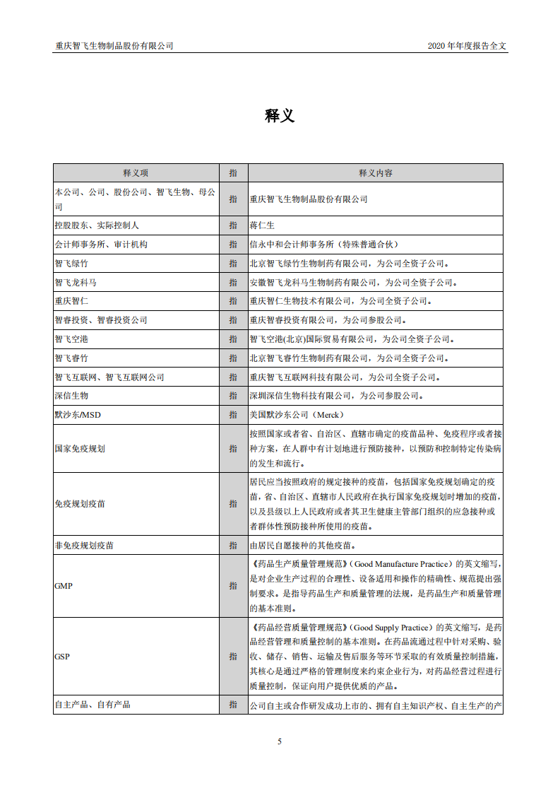 重庆智飞生物制品股份有限公司2020年年度报告.PDF 第5页