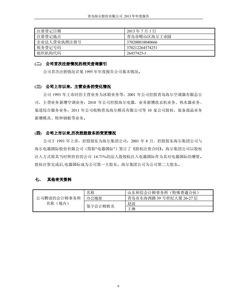 青岛海尔股份有限公司2013年年度报告.PDF 第6页