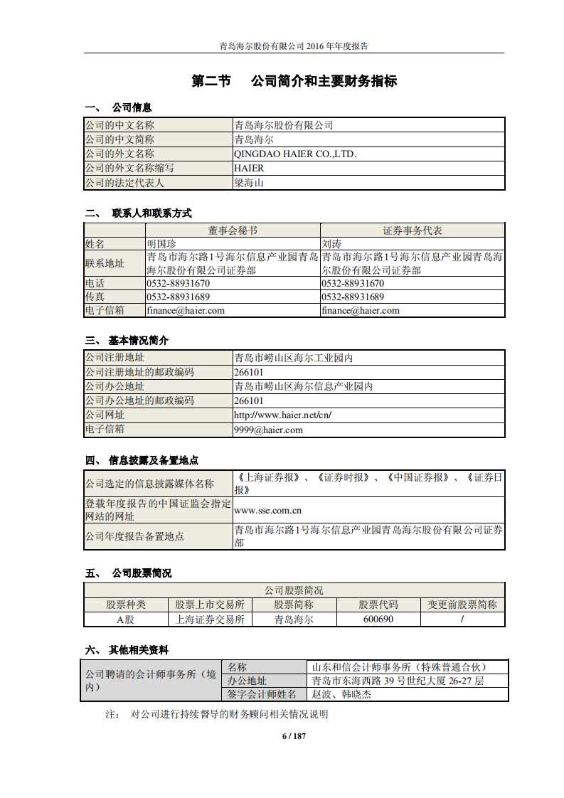 青岛海尔股份有限公司2016年年度报告.PDF 第6页