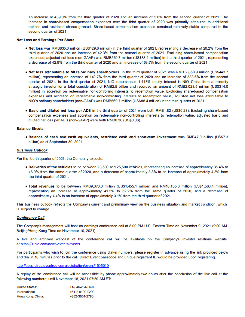 蔚来汽车集团2021年第三季度业绩报告-财报（英文版）.pdf 第4页