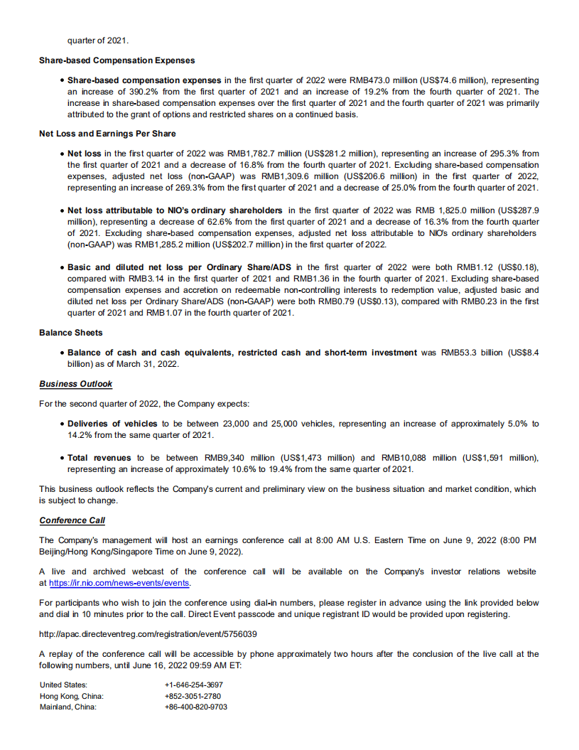 蔚来汽车集团2022年第一季度业绩报告-财报（英文版）.pdf 第4页