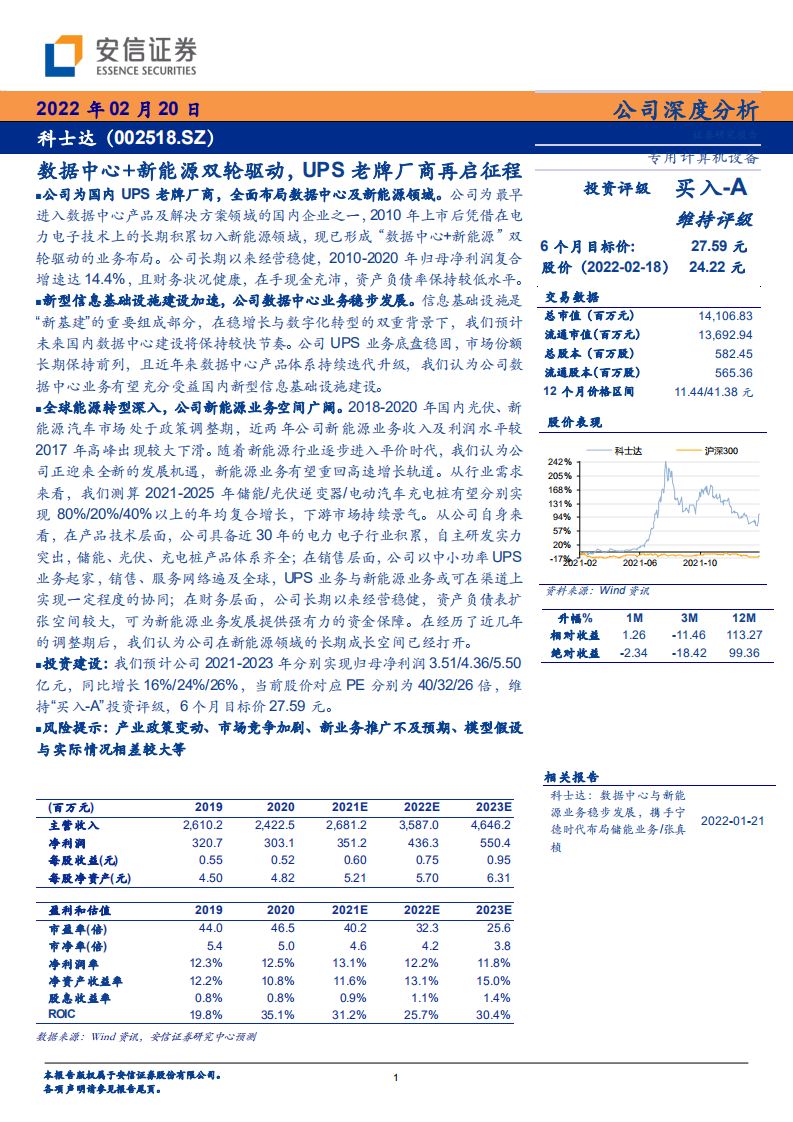 科士达-数据中心+新能源双轮驱动，UPS老牌厂商再启征程-220220.pdf 第1页