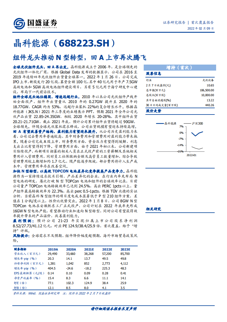 晶科能源-组件龙头推动N型转型，回A上市再次腾飞-220209.pdf 第1页