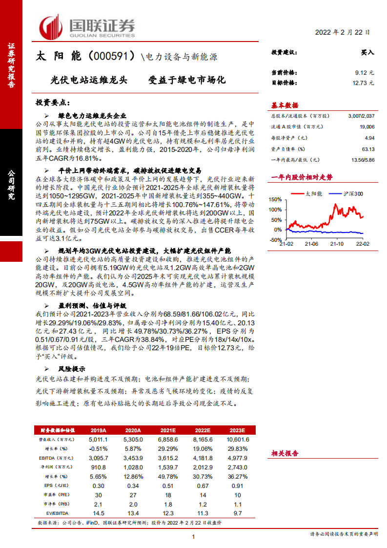 太阳能-光伏电站运维龙头，受益于绿电市场化-220222.pdf 第1页