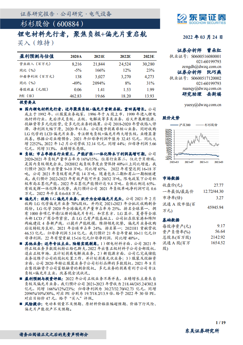 杉杉股份-锂电材料先行者，聚焦负极+偏光片重启航-220324.pdf 第1页