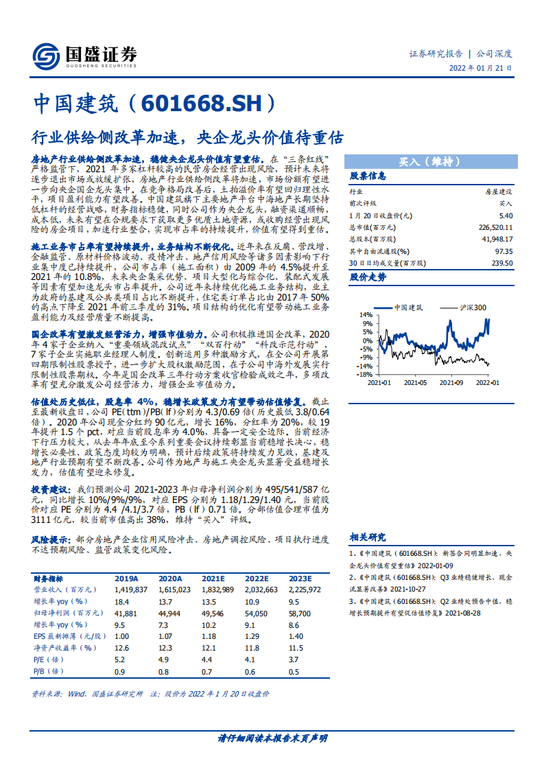 中国建筑-行业供给侧改革加速，央企龙头价值待重估-220121.pdf 第1页