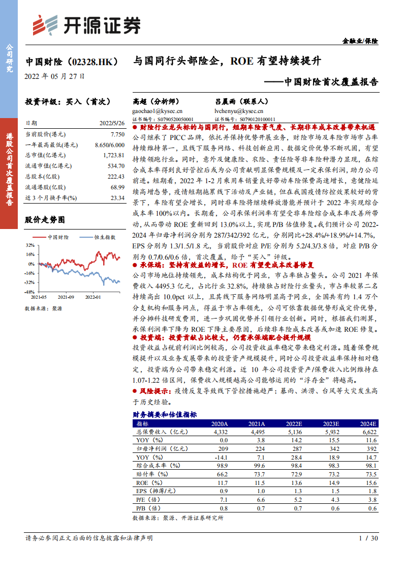 中国财险-首次覆盖报告：与国同行头部险企，ROE有望持续提升-220527.pdf 第1页