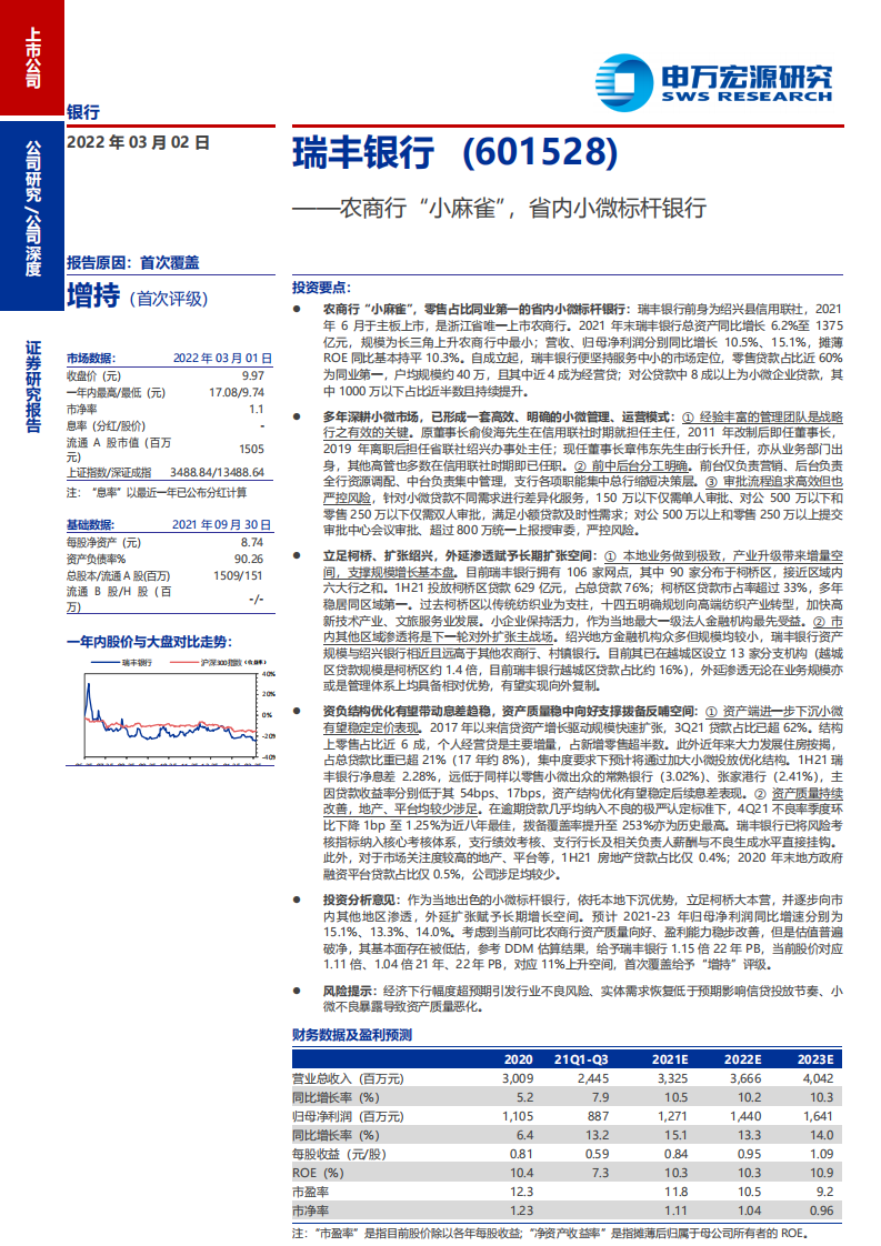 瑞丰银行-农商行“小麻雀”，省内小微标杆银行-220302.pdf 第1页