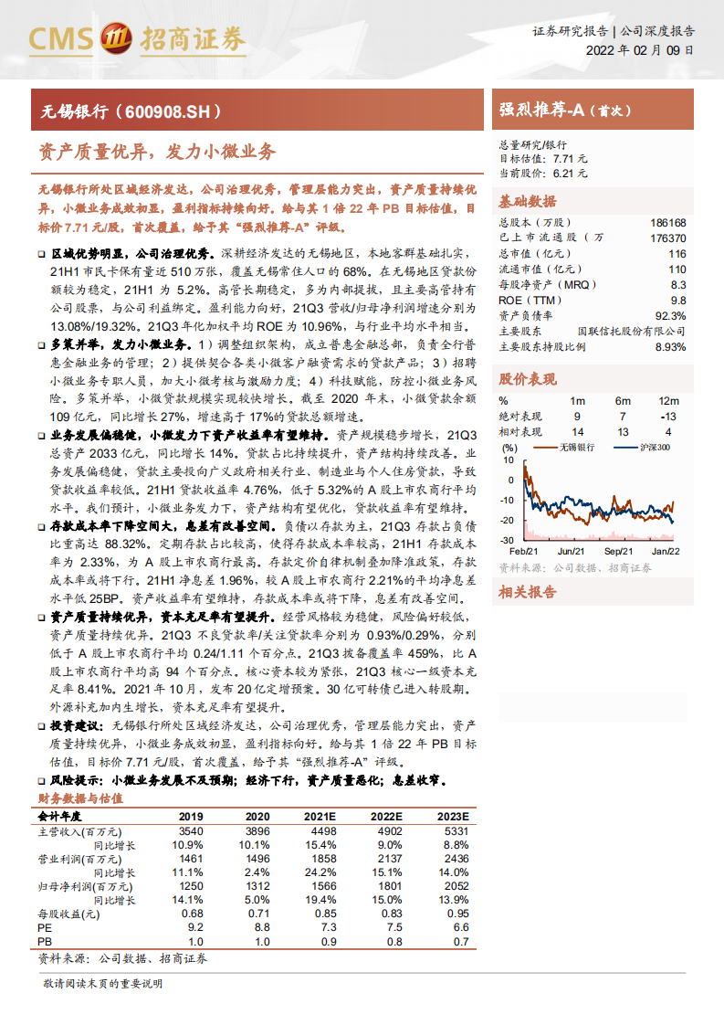 无锡银行-资产质量优异，发力小微业务-220209.pdf 第1页