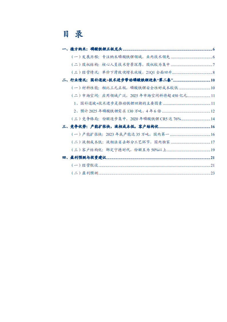 2021年德方纳米公司竞争格局与磷酸铁锂市场格局分析报告.pdf 第1页