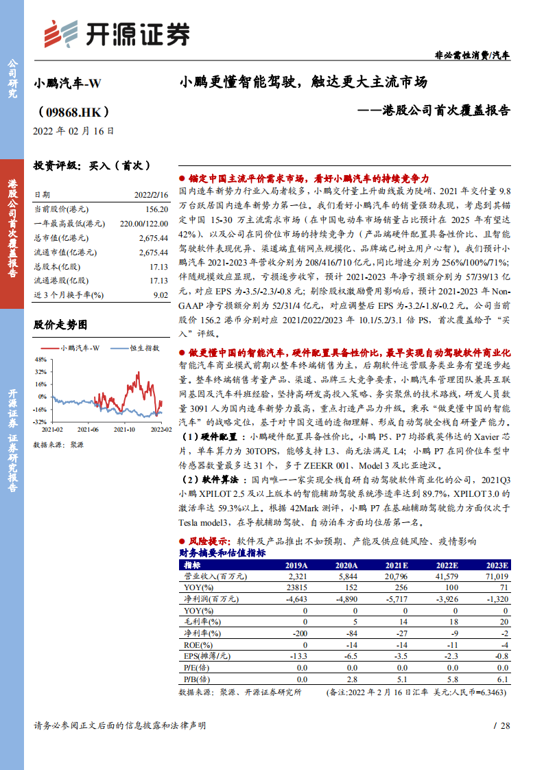 小鹏汽车-港股公司首次覆盖报告：小鹏更懂智能驾驶，触达更大主流市场-20220216.pdf 第1页