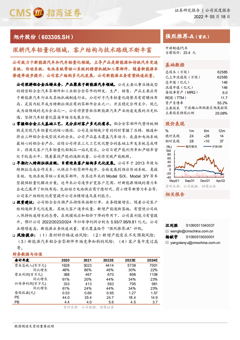 旭升股份-深耕汽车轻量化领域，客户结构与技术路线不断丰富-220518.pdf 第1页