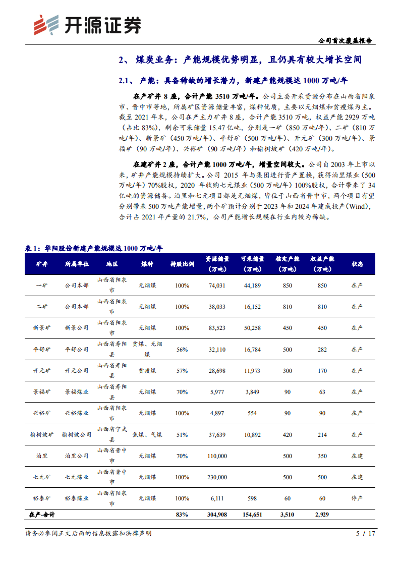 华阳股份-公司首次覆盖报告：煤炭产能有增长，新能源布局亮点多-220613.pdf 第5页