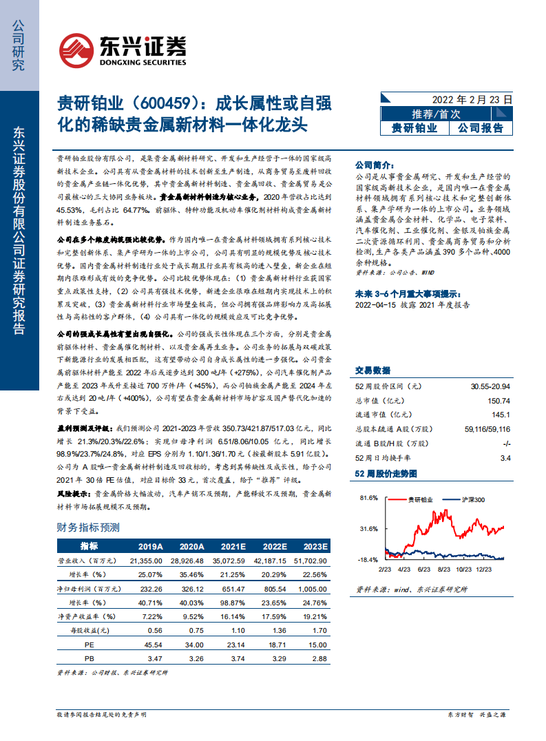贵研铂业-成长属性或自强化的稀缺贵金属新材料一体化龙头-220223.pdf 第1页