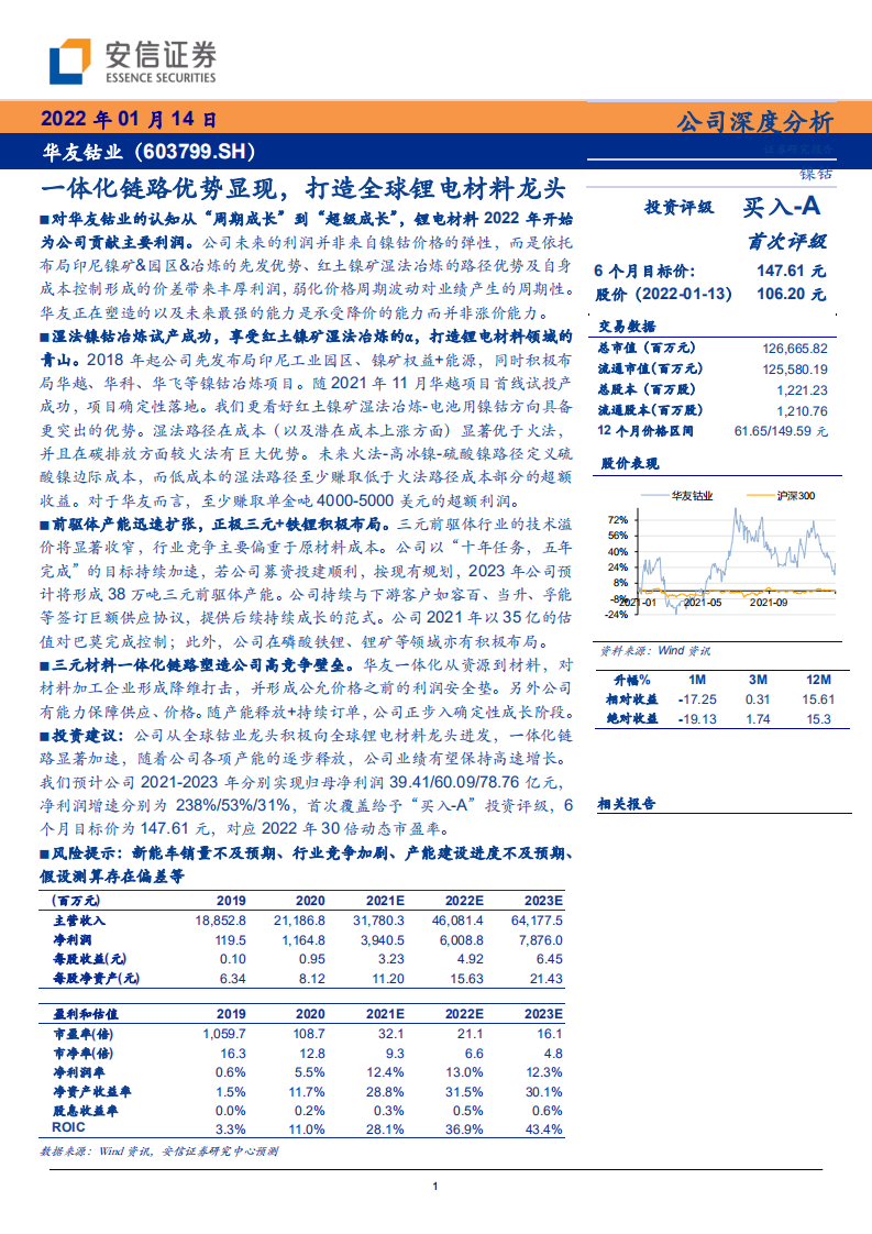 华友钴业-一体化链路优势显现，打造全球锂电材料龙头-220114.pdf 第1页