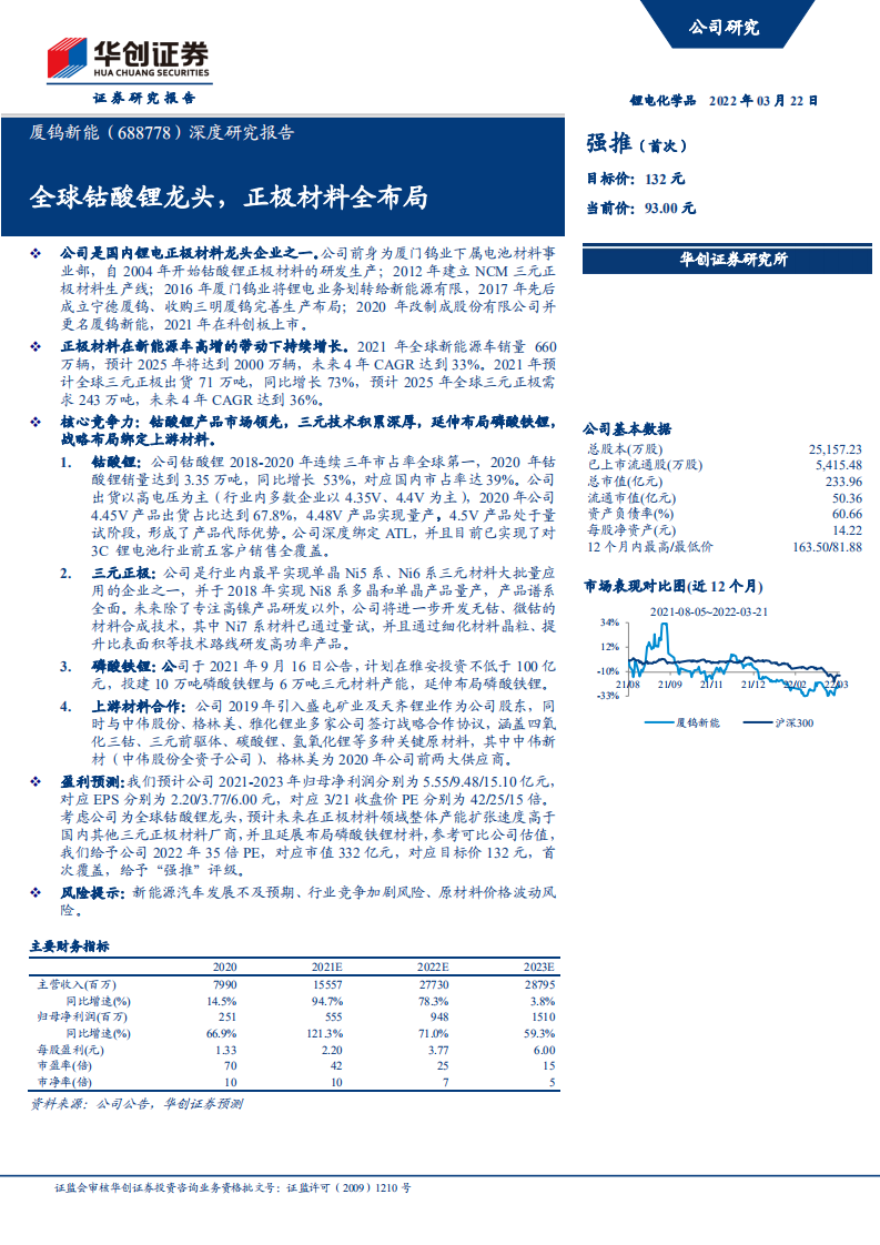 厦钨新能-深度研究报告：全球钴酸锂龙头，正极材料全布局-220322.pdf 第1页