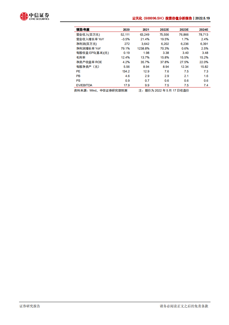 云天化-投资价值分析报告：转型升级，打造综合性化工企业-220519.pdf 第2页
