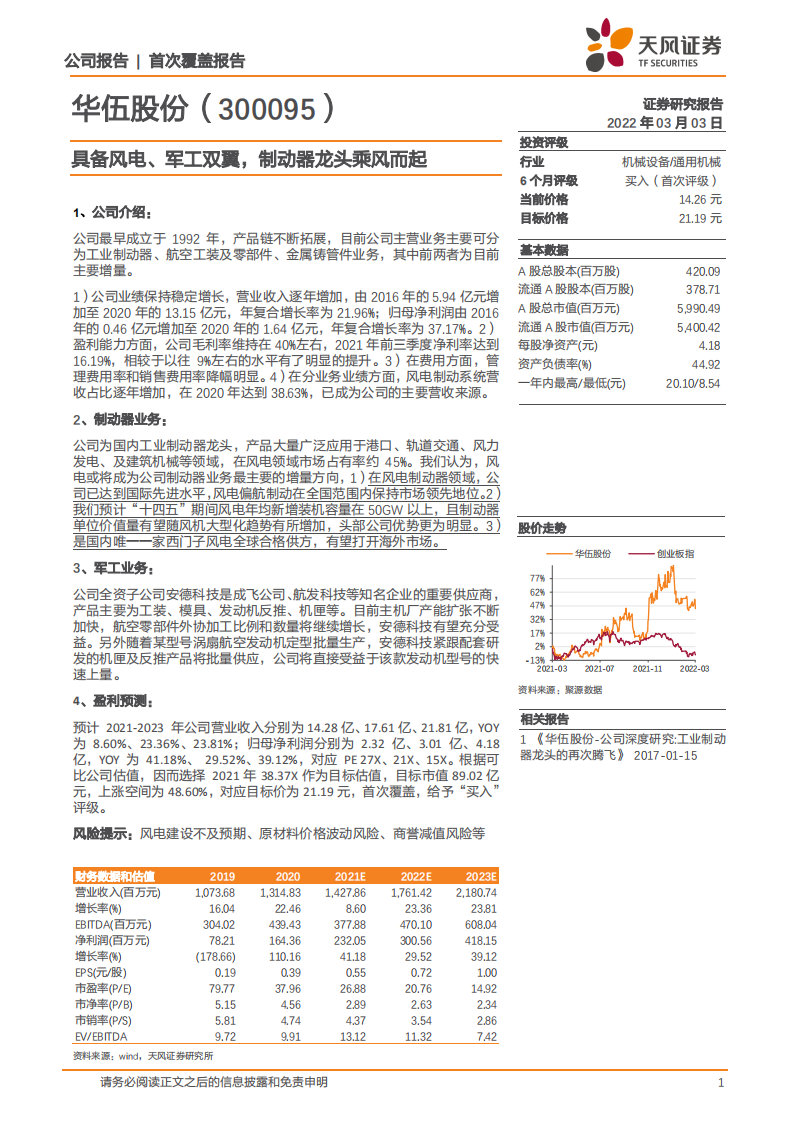 华伍股份-首次覆盖报告：具备风电、军工双翼，制动器龙头乘风而起-20220303.pdf 第1页