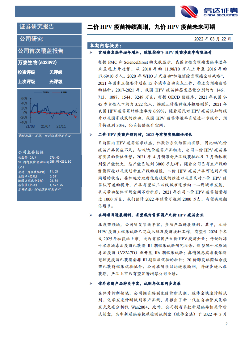 万泰生物-公司首次覆盖报告：二价HPV疫苗持续高增，九价HPV疫苗未来可期-20220322.pdf 第2页