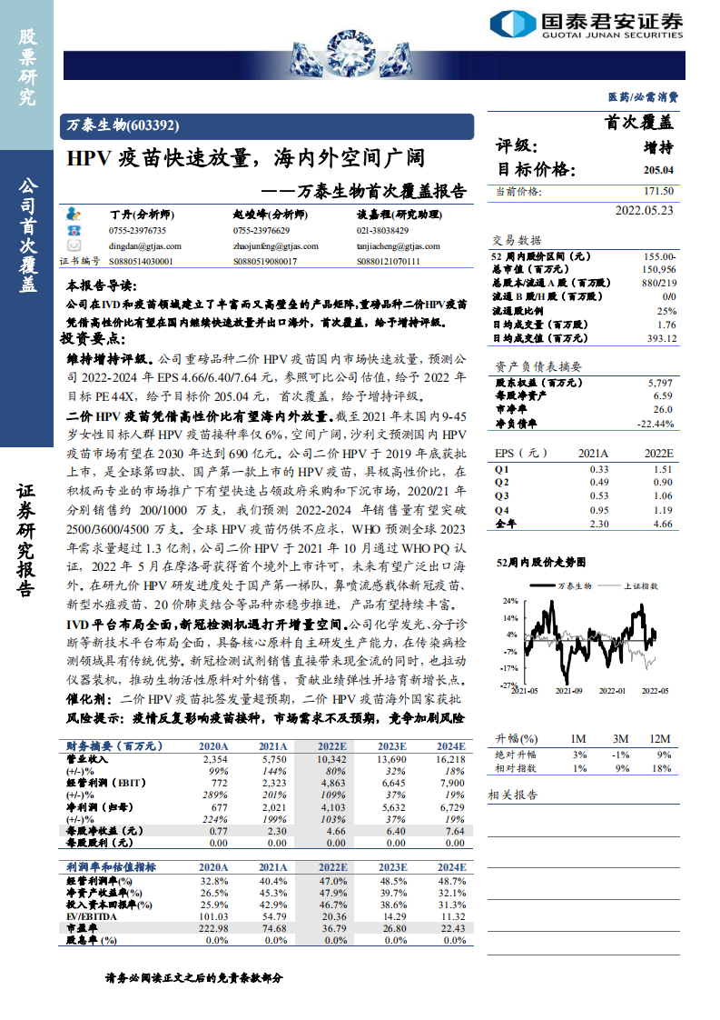 万泰生物-首次覆盖报告：HPV疫苗快速放量，海内外空间广阔-220523.pdf 第1页