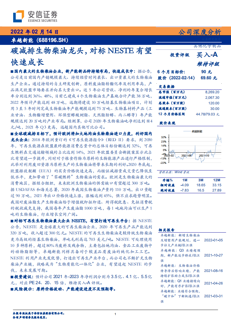 卓越新能-碳减排生物柴油龙头，对标NESTE有望快速成长-220214.pdf 第1页