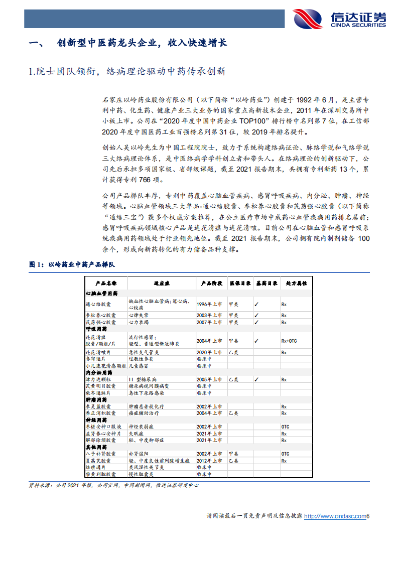 以岭药业-公司深度报告：创新中药龙头，新冠药物高增长-220516.pdf 第6页