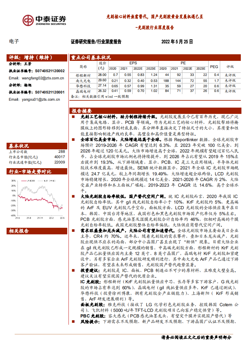 光刻胶行业深度报告：光刻核心材料亟需替代，国产光刻胶黄金发展机遇已至-220525.pdf 第1页