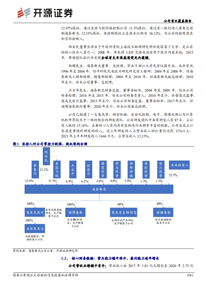 海泰新光-公司首次覆盖报告：医用内窥镜上游龙头供应商，荧光代白光核心受益方-20220330.pdf 第5页