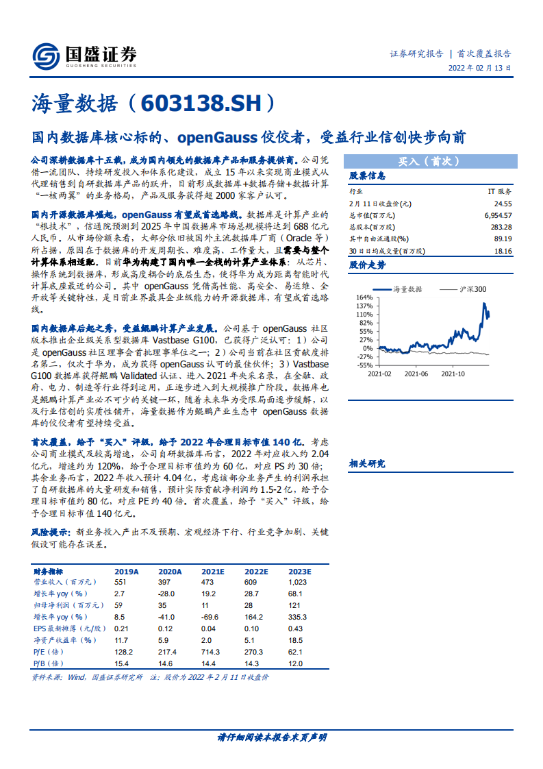 海量数据-国内数据库核心标的、openGauss佼佼者，受益行业信创快步向前-20220213.pdf 第1页