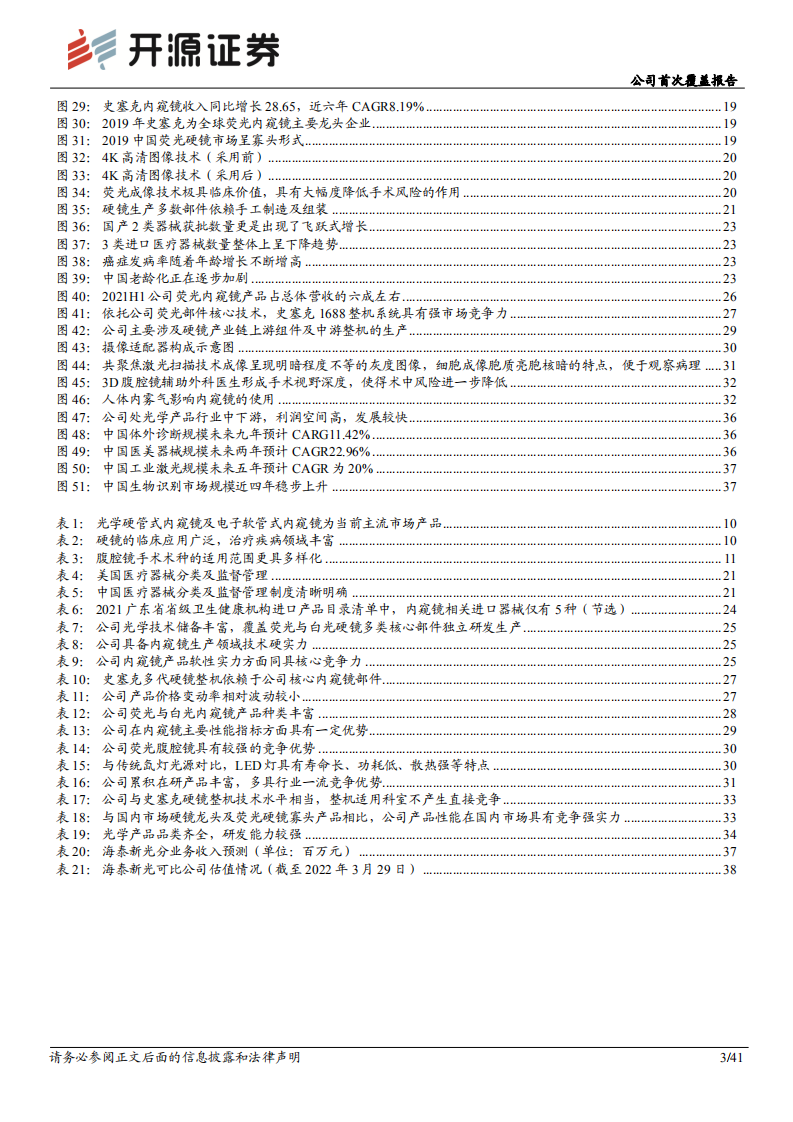海泰新光-公司首次覆盖报告：医用内窥镜上游龙头供应商，荧光代白光核心受益方-20220330.pdf 第3页