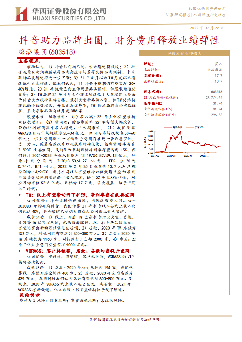 锦泓集团-抖音助力品牌出圈，财务费用释放业绩弹性-220228.pdf 第1页