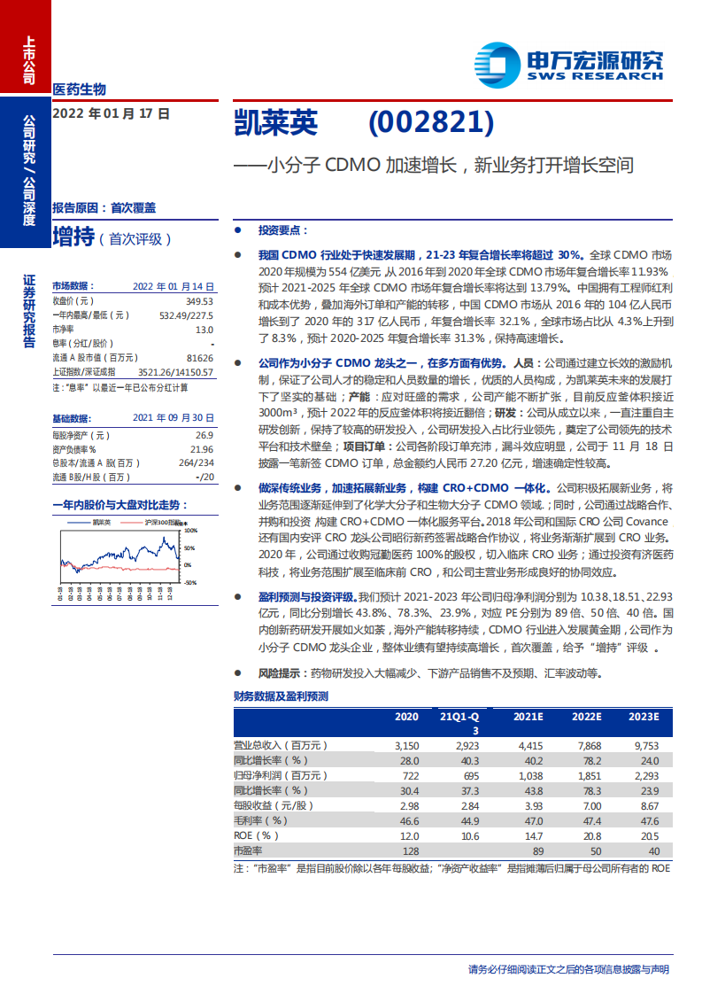 凯莱英-小分子CDMO加速增长，新业务打开增长空间-220117.pdf 第1页